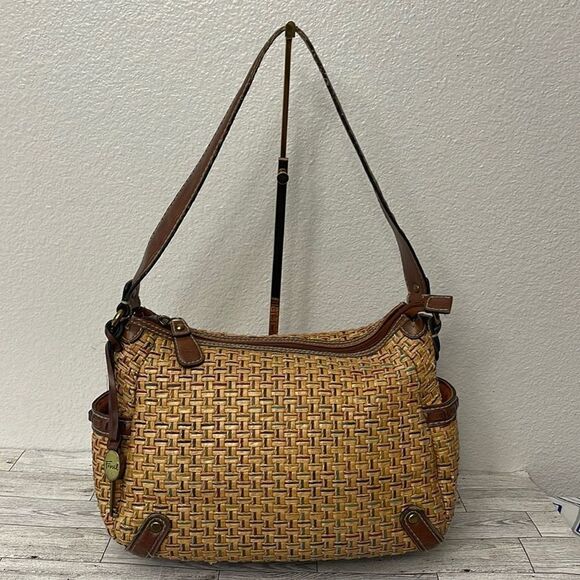 Fossil Vintage Straw and Leather Shoulder Bag - Picture 1 of 16